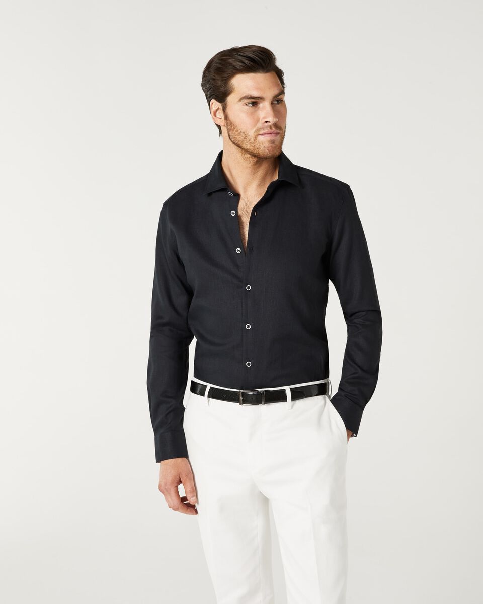 Mens Black Linen Long Sleeve Shirt